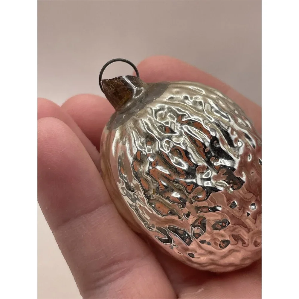 Vintage Glass Christmas Ornament Silver Acorn Textured Bumpy Holiday Tree